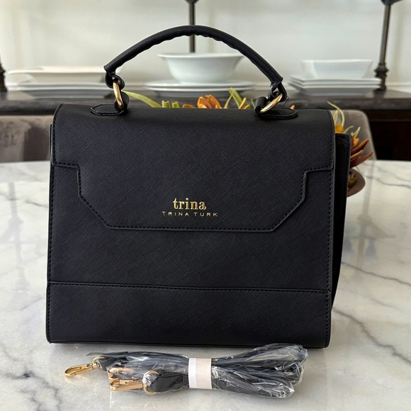 Trina Turk Handbags - HP 🎉 NWT Trina Turk Black Vegan Leather Top Handle Bag (Medium)